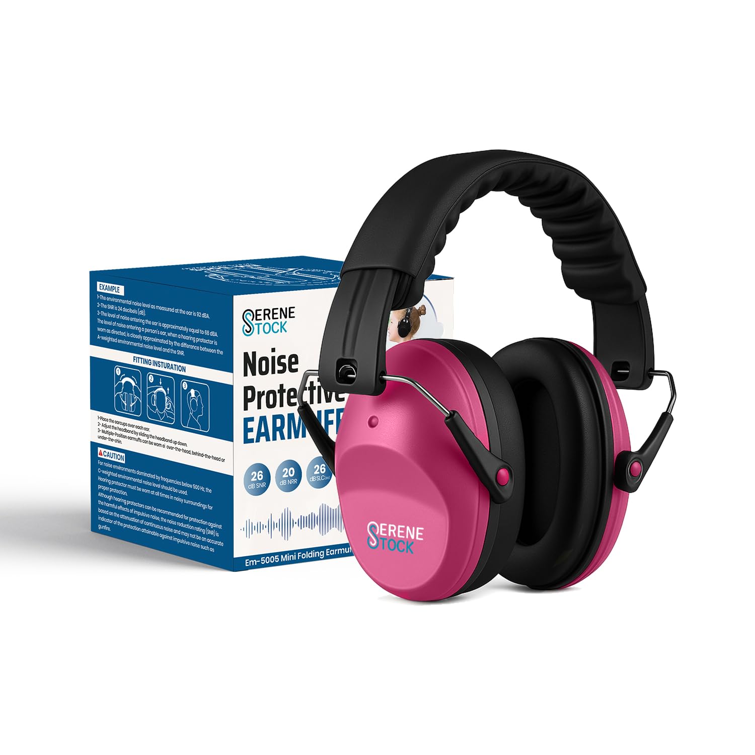 Serene Stock Kids Ear Defenders - 26db SNR Ear Defenders - Sound Blocking Earmuffs Autism - Noise Cancelling Headphones Toddlers (Pink)