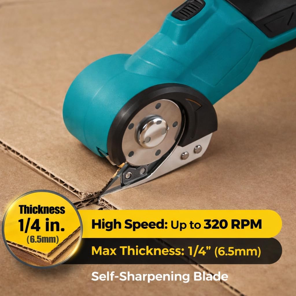 Cordless Electric Scissors, Rechargeable Cardboard Cutter & Fabric Cutter for Arts and Crafts, Heavy Duty Power Scissors for Box Cutting, Leather, Carpet & Sewing with Safety Lock