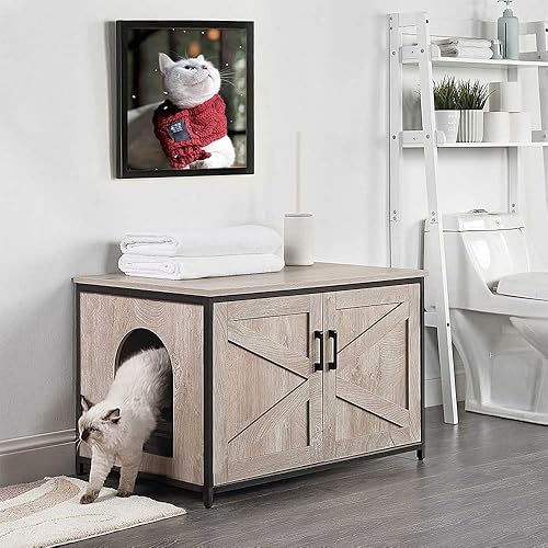 Vista 50 de unipaws – Banco de almacenamiento y orinal para gatos, cubierta de caja de arena con estructura de madera resistente, almacenamiento amplio, fácil