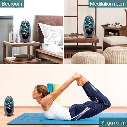 Miniatura 6 de SPACEKEEPER Soporte de incienso de cerámica para reflujo de incienso cascada con 120 conos de incienso de reflujo  30 varillas de incienso adorno de