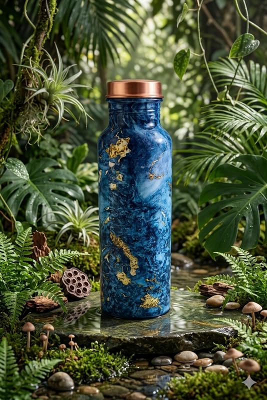 Image of Copper Water Bottles Leakproof Ayurvedic Drinking Bottle for Home Office Gym Travel Pure Copper Bottle for Health Benefits Stylish Design Durable Finish