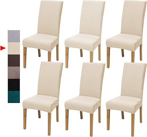 Juego de 6 fundas de terciopelo para sillas de comedor, fundas elásticas para sillas de cocina, fundas suaves y lavables, fundas protectoras para