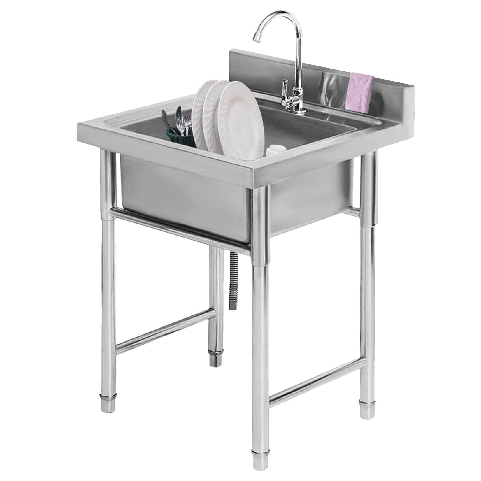 ZTCHSENZT Sink,Kitchen Utility Sink,Single Bowl FreeStanding Utility Sink with Faucet, 1 Compartment Commercial Kitchen Backsplash, 304 Stainless Steel for Restaurant, Garage, Laun