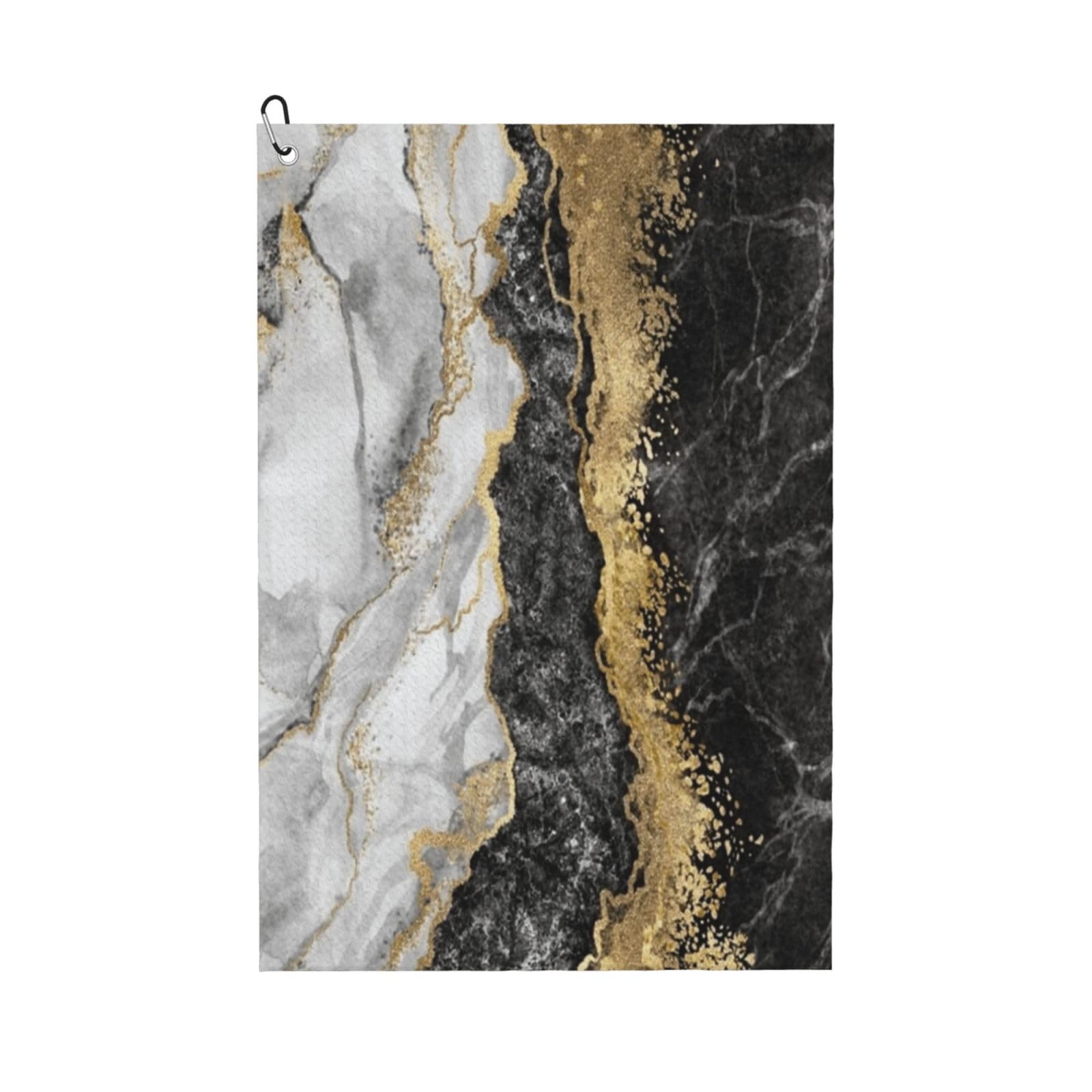 Hnnkloy Black White Gold Foil Marble, 16x24 in Portable Waffle Golf Towels with Carabiner Clip for Golf Bag