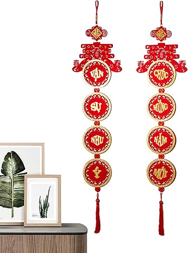 Miniatura 3 de Decoraciones de año nuevo chino 2024, tela flocada, palabra vietnamita, nudo chino, colgante 3D, decoración de año nuevo chino, nudo rojo chino,