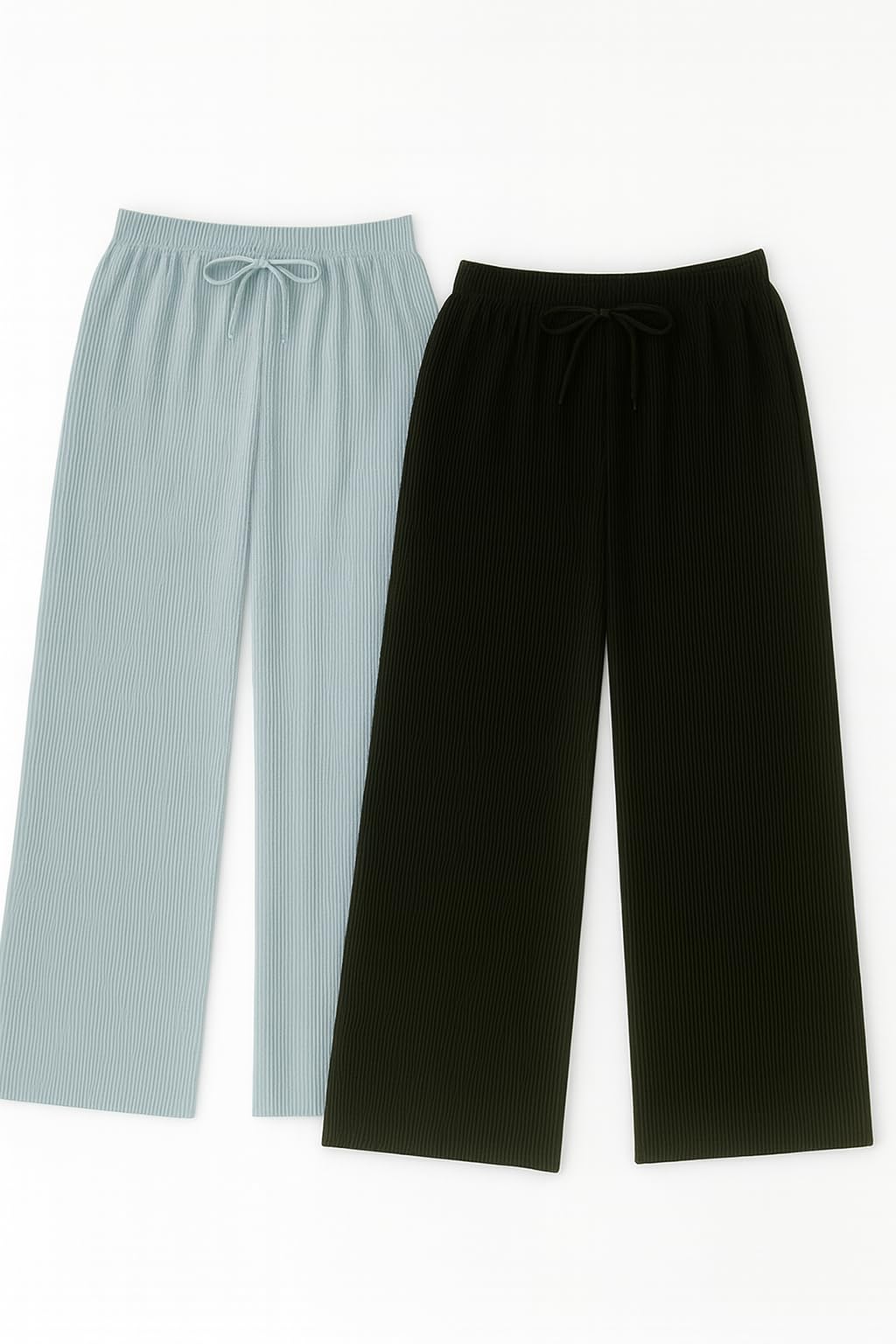Women Pack of 2 Pyjamas | Soft Ribbed Lounge Pants | Elastic Waist with Drawstring | Comfortable Nightwear Bottom | Daily Wear Sleepwear Trousers-image-26