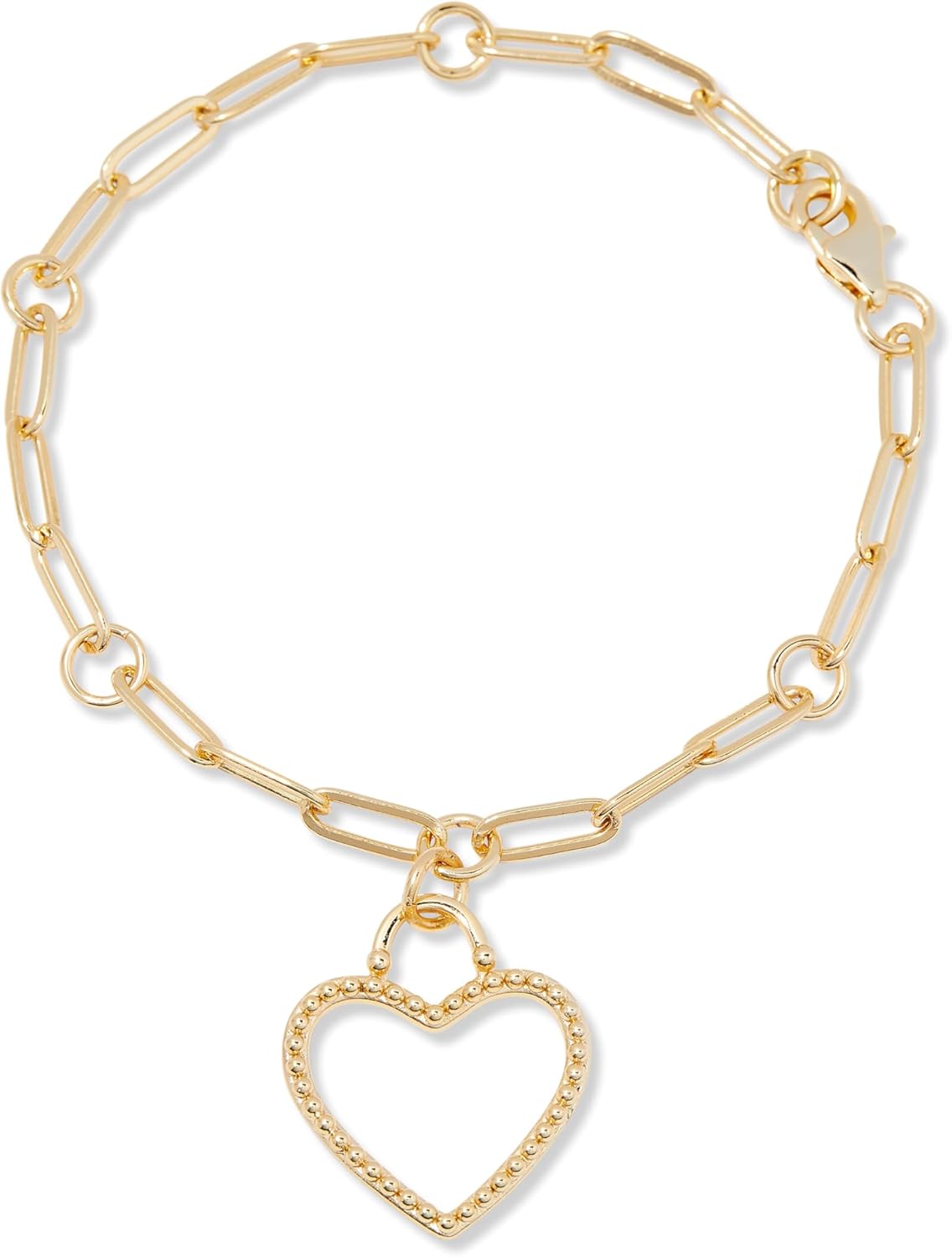 EVE'S ADDICTION Silver Paperclip Heart Charm Bracelet - Gifts for Mom