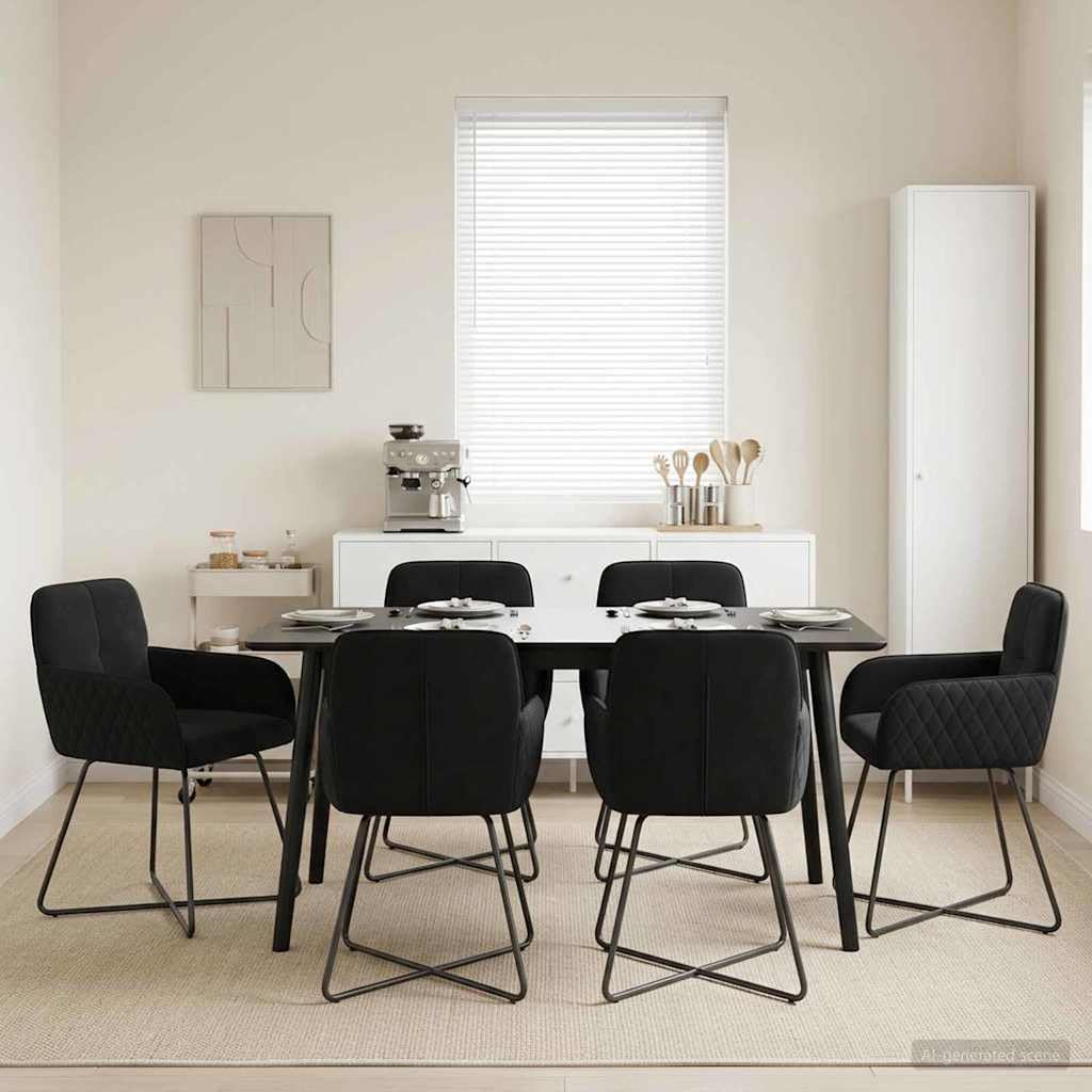 Lot de 6 chaises de salle à manger en velours noir - 59 x 56,5 x 86 cm - Rembourrées avec cadre en métal - Dossier incliné ergonomique - Pour cuisine, salon, chambre d'amis, restaurant