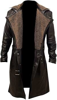 Men's German WW2 Belted Brown Real Leather Trench Long Winter Coat