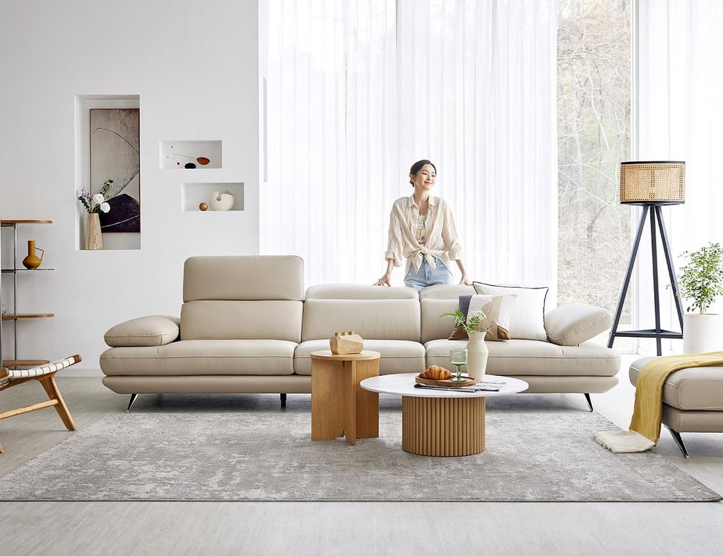 Fabrique Lagoon - Leatherette Moden Design 4 Seater Sofa Set with Puffy | for Home Guests Office & Living Room | Luxuries Premium Stainless Steel Legs | with Moveable Headrest and Armrest | Cream-image-18