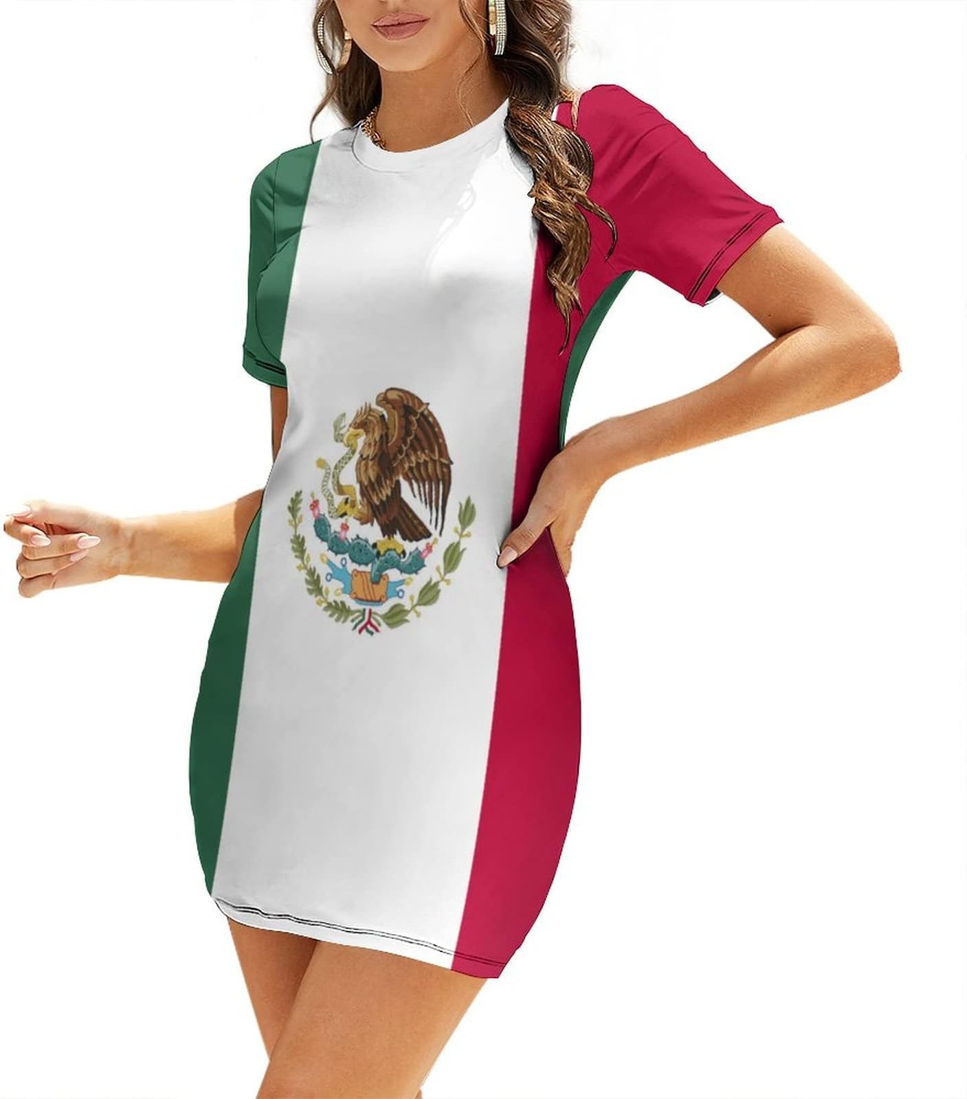 Fattyeery Elegant Casual Long Dress Mexican Flag Girls Summer Sunshine Beach Skirts for Womens S