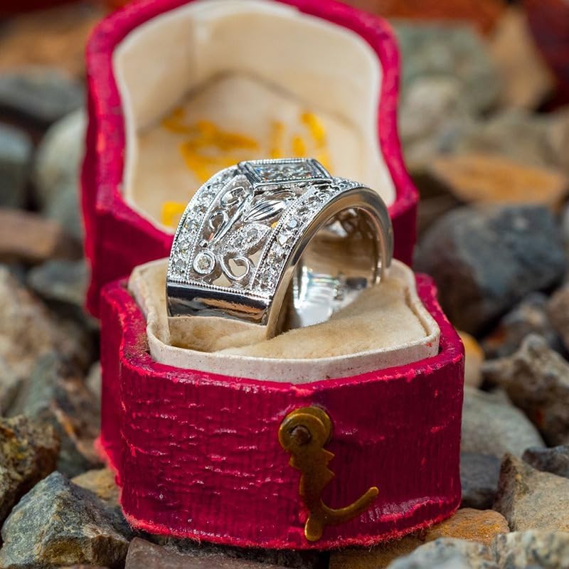 ENDLESSNESS & ETERNITY Princess Cut Half Eternity CZ Cubic Zirconia 14K Gold Plated Flower Wedding Band Ring Chunky Statment Band Ring