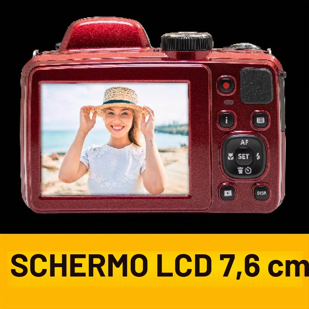 KODAK Pixpro Astro Zoom AZ425 - Fotocamera digitale Bridge, Zoom ottico 42X, grandangolare da 24 mm, 20 megapixel, LCD 3, video Full HD 1080p, batteria agli ioni di litio - rosso
