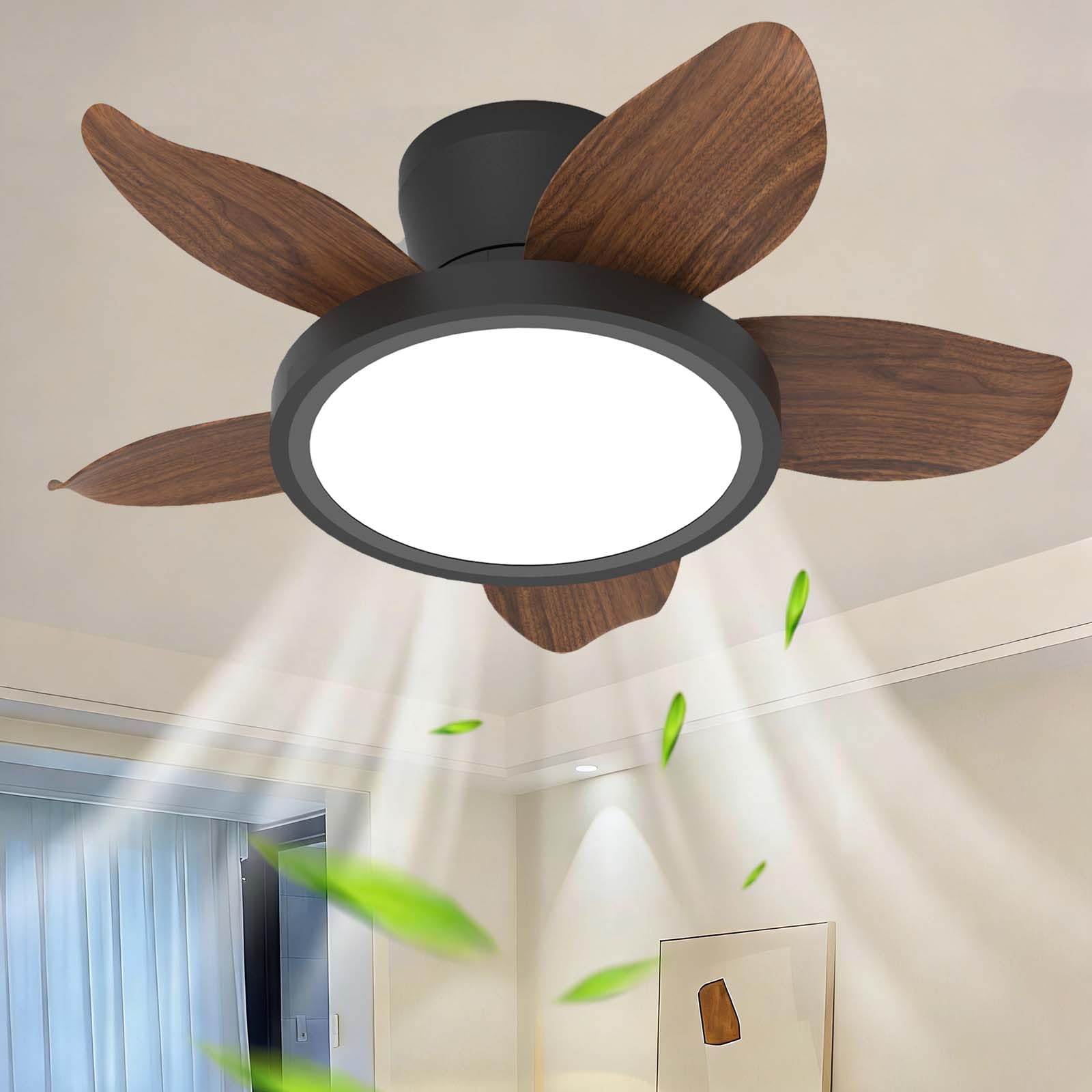 Ventilatore da Soffitto con Luce 6 Velocità Reversibile Telecomando APP Dimmerabile 3 Temperature di Colore Plafoniera con Ventilatore Funzione Memoria Sala Pranzo Soggiornolegno noce-25