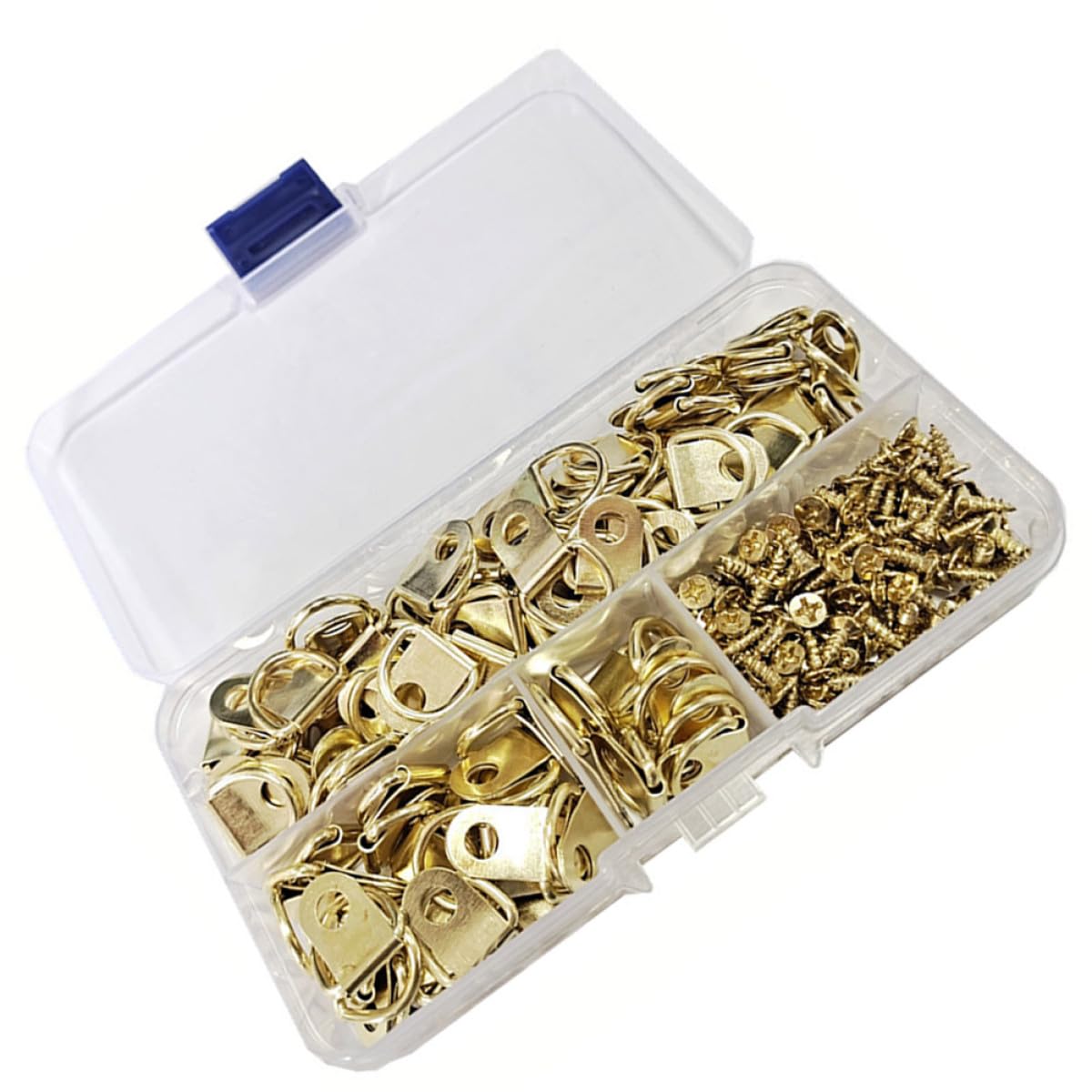 Ganchos en D para colgar cuadros dorados pack de 100 herrajes de hierro decorativos con tornillo