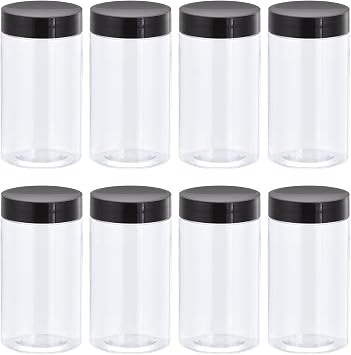 sourcing map Round Plastic Jars with Black Screw Top Lid, 5oz/ 150ml Wide-mouth Clear Empty Containers for Storage, Organizing, 8Pcs