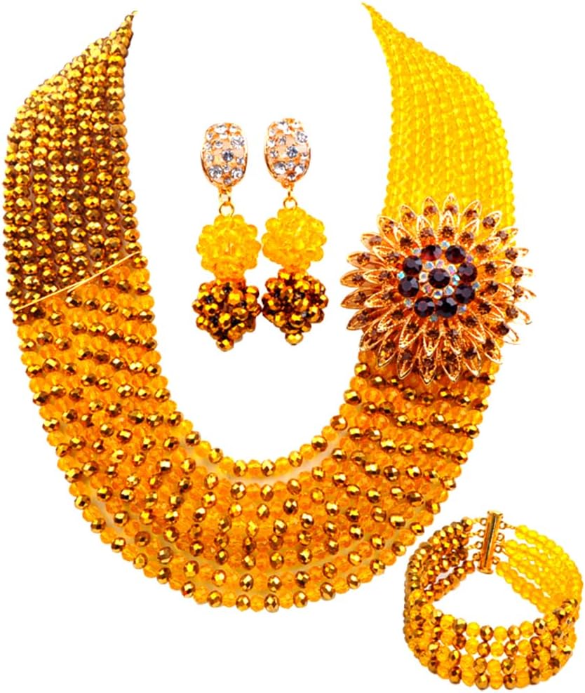 8 Rows African Bead Necklace Jewelry Set for Women Nigerian Wedding Bridal Jewelry Sets