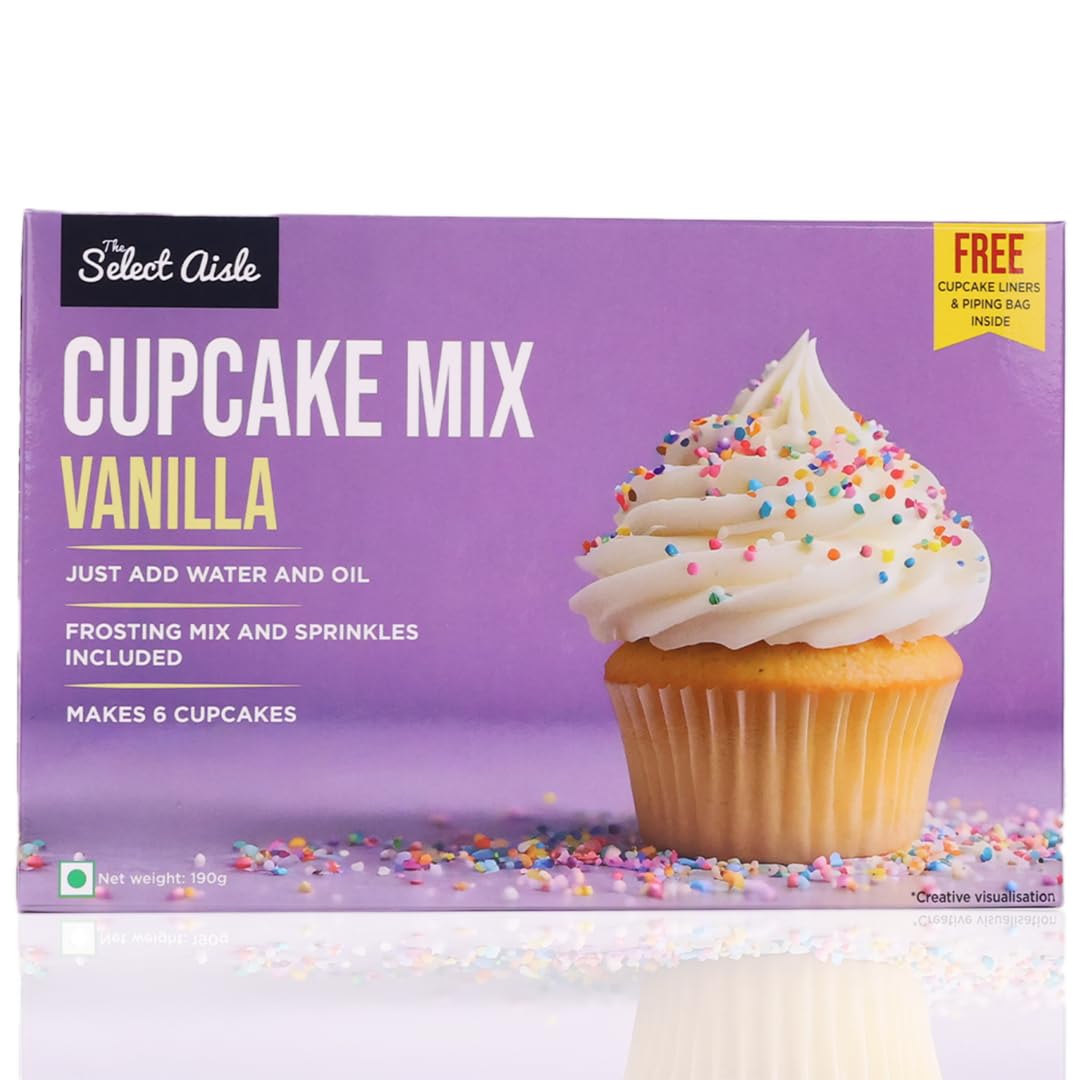 The Select Aisle’s Eggless Vanilla Cupcake Kit - 190g [ Frosting Mix and Sprinkles Included|Just add oil and water | Eggless Cupcake premix | Instant mix | Classic Vanilla cupcake mix]
