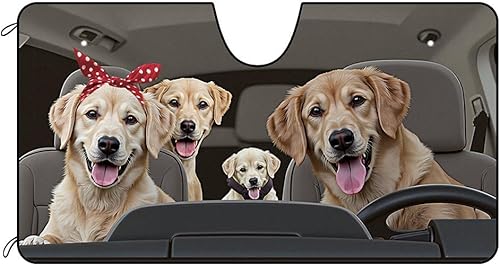 Miniatura 7 de CafeTime Parasol para parabrisas delantero de automóvil, decoración de perros Golden Retriever, visera solar para vehículo, reflector de rayos UV,
