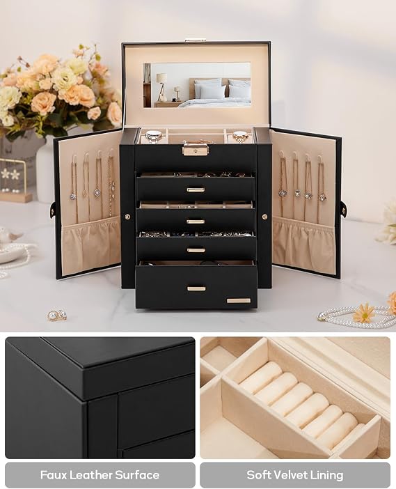 Homde Large Jewelry Box for Women: 5-Layer Organizer with Lock for Dresser