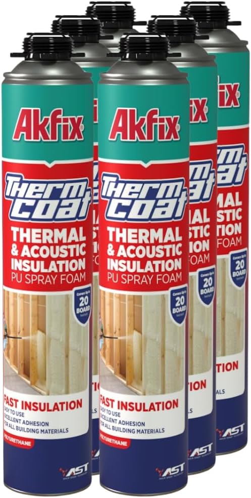 Akfix Thermcoat Closed Cell Spray Foam Insulation 120 Board Feet - Polyurethane Expanding Foam for Wall and Attic, Heat&Acoustic Insulation, Dispensing Spray Foam Gun&Cleaner NOT Included | 6 Pack