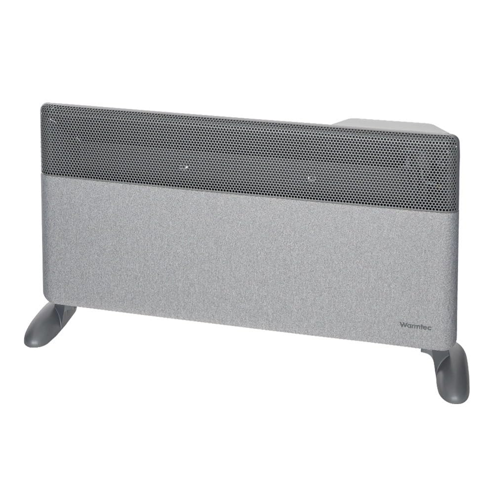 WARMTEC Termoconvettore Elettrico Basso Consumo 2000W Inverter - Stufa Smart WiFi con App, Termostato e Timer - Pannello Frontale in Tessuto, Montaggio a Parete o Portatile, IP24 - Grigio