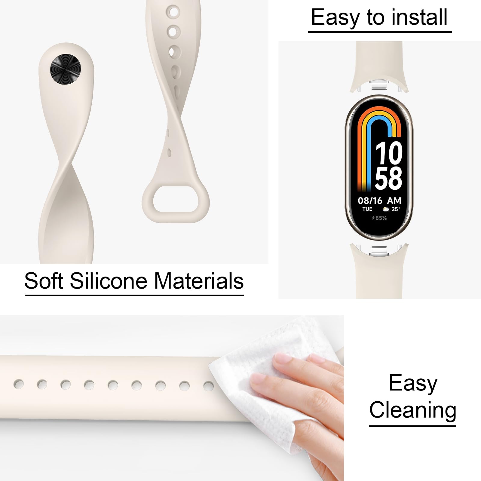 Higgs 3 Pezzi Cinturini Compatibile con Cinturino Xiaomi Mi Band 8/Mi Band 8/Xiaomi Mi Band 9/Mi Band 9 per Donna e Uomo, Cinturino Remplacement Sportivo Silicone Morbido Traspirante