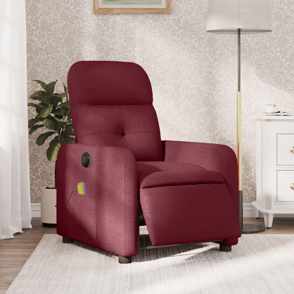 Poltrona Massaggiante Reclinabile Elettrica Rosso Vino Tessuto,Poltrona Relax,Poltrona Massaggiante,Poltrona Camera da Letto/Ufficio-3206789