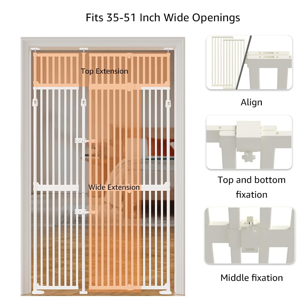 unipaws Puerta para mascotas de 218 cm extra alta, ajustable y extensible (218–250 cm A × 89–129 cm L), con 3 barras de soporte, cerradura doble, montaje a presión, sin necesidad de perforar