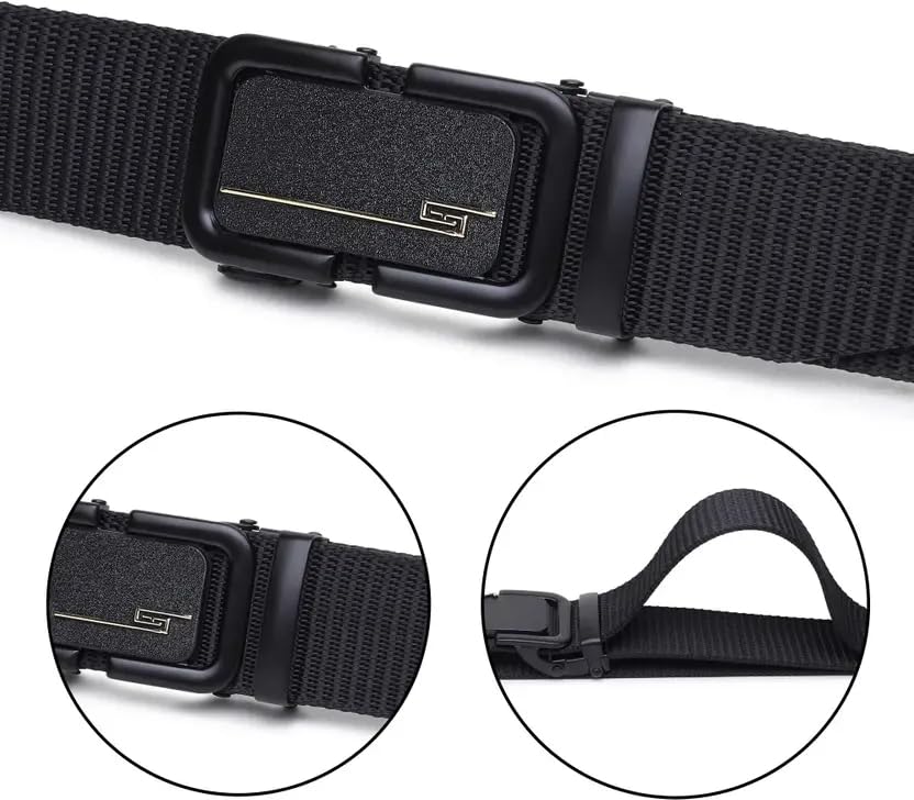 Image of Tactical Belt for Men, Black Nylon Webbing, Magnetic Quick Release Buckle, Adjustable Military Style