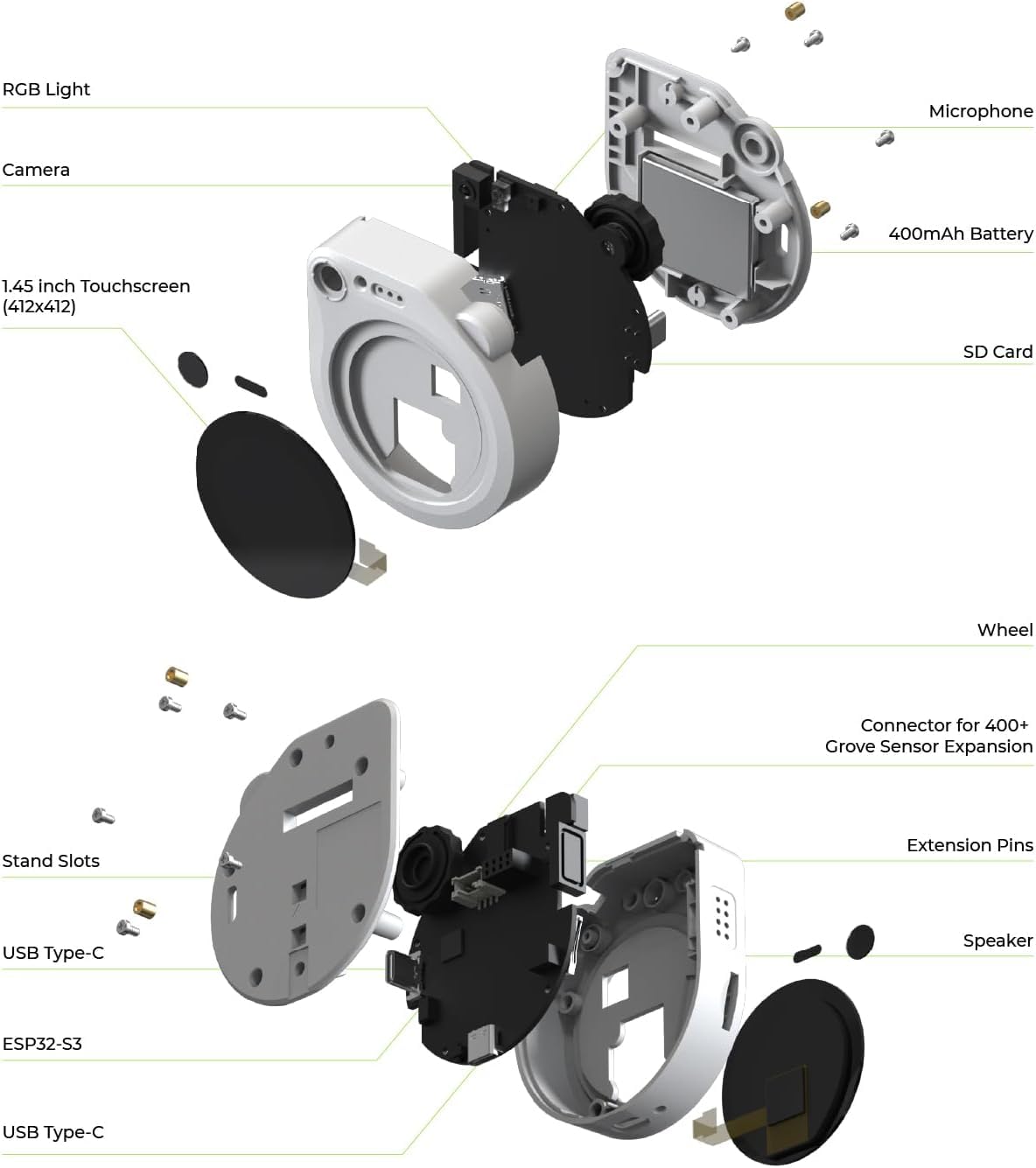 SenseCAP Watcher W1-A AI Agent with Clear Enclosure, ESP32S3 Processor, Microphone, Camera, Speaker, Voice Control