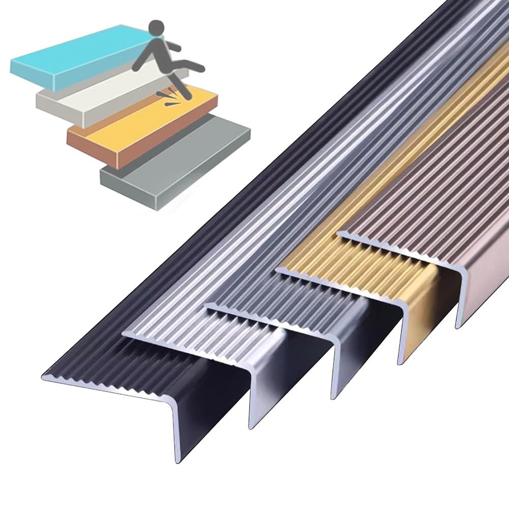 Perfil antideslizante de aluminio para escalera, 50 cm, 90 cm, 120 cm, 5 cm de ancho, protector de esquina L-Sd (negro 120 cm) para escalones seguros y deslizamientos