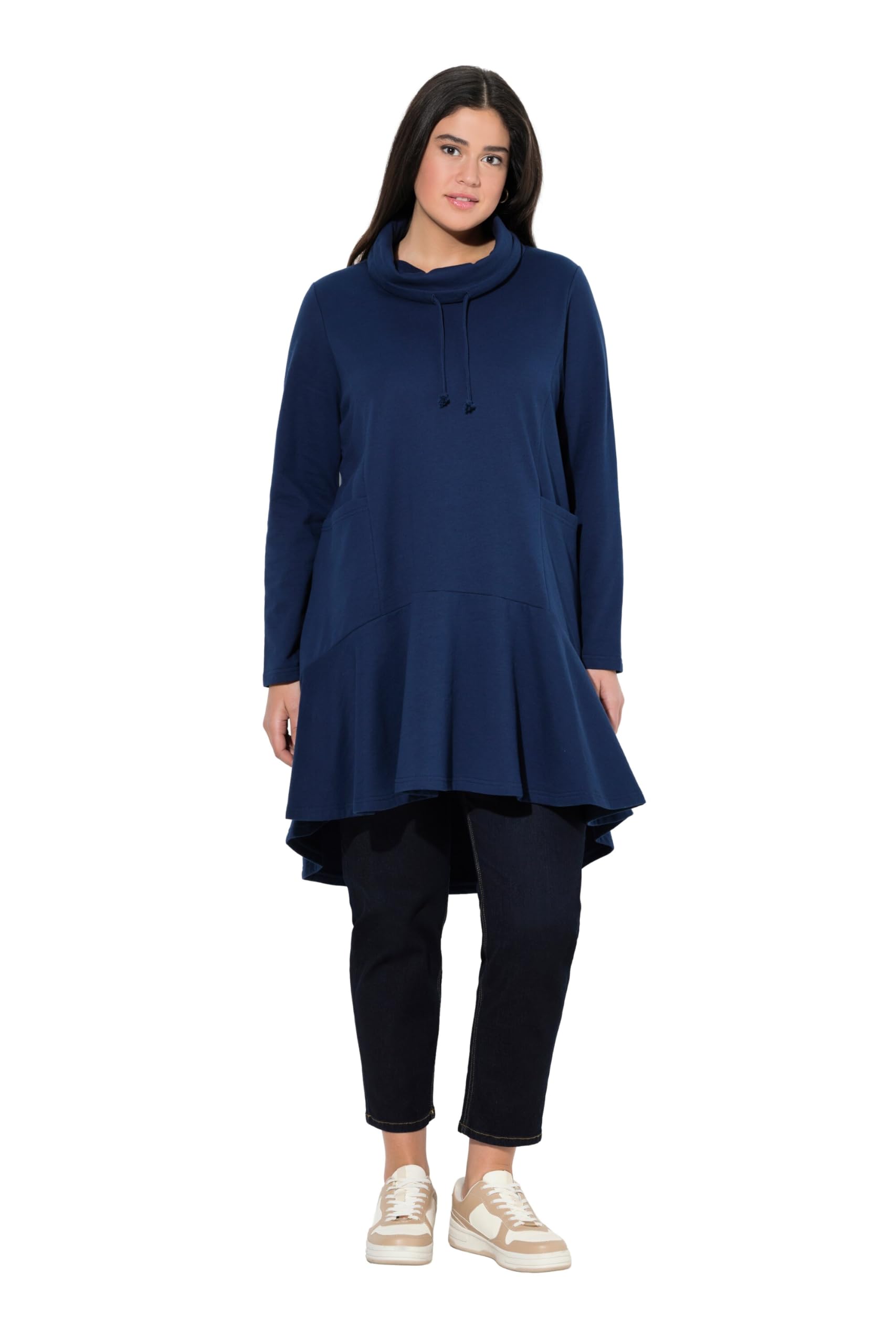 Ulla Popken Damen große Größen Übergrößen Plus Size Longsweater, Volant, Stehkragen, Langarm, Taschen 842047