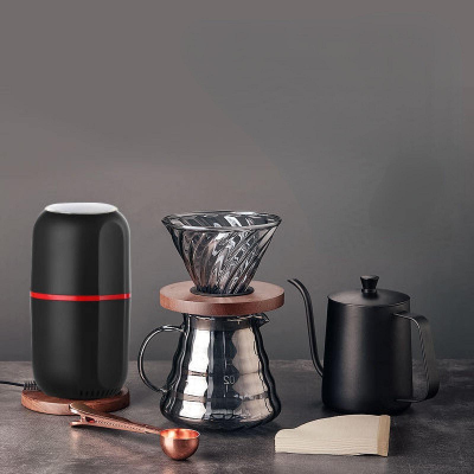 ومن ناحية صانع القهوة مجموعة محلية محمولة باليد آلة طحن الفول طريقة الضغط وعاء تصفية كأس القهوة أواني ترقية الصلب الأساسية آلة طحن الفول 进阶手冲咖啡6件套B