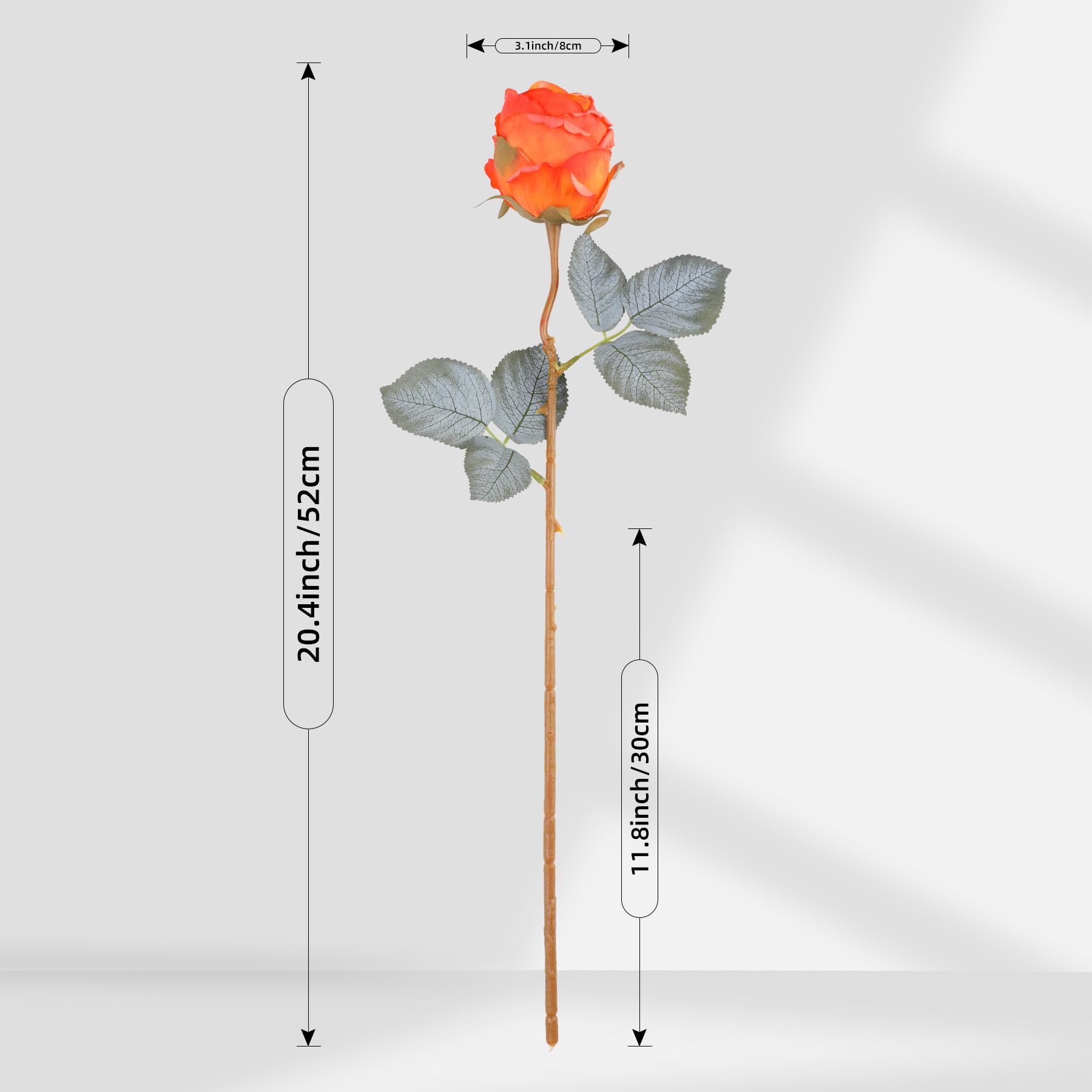 Kisflower Artificial Orange Roses, 20" Tall Single Stem Fake Rose, Silk Rose for Table Office Party Wedding Home Decor - Image 3