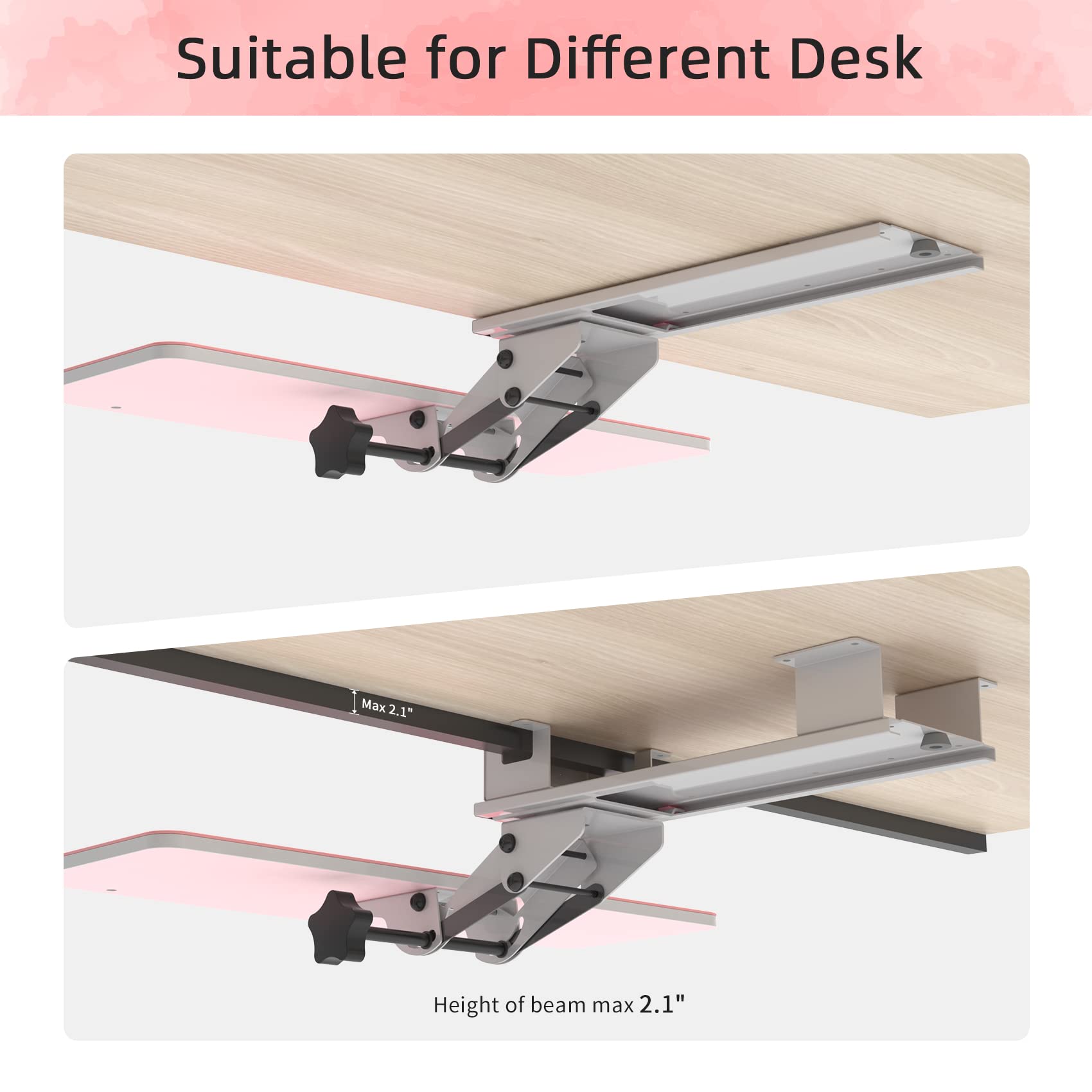EUREKA ERGONOMIC,Keyboard Tray Under Desk,360°Adjustable with Wrist Rest,with Pink Mouse Pad