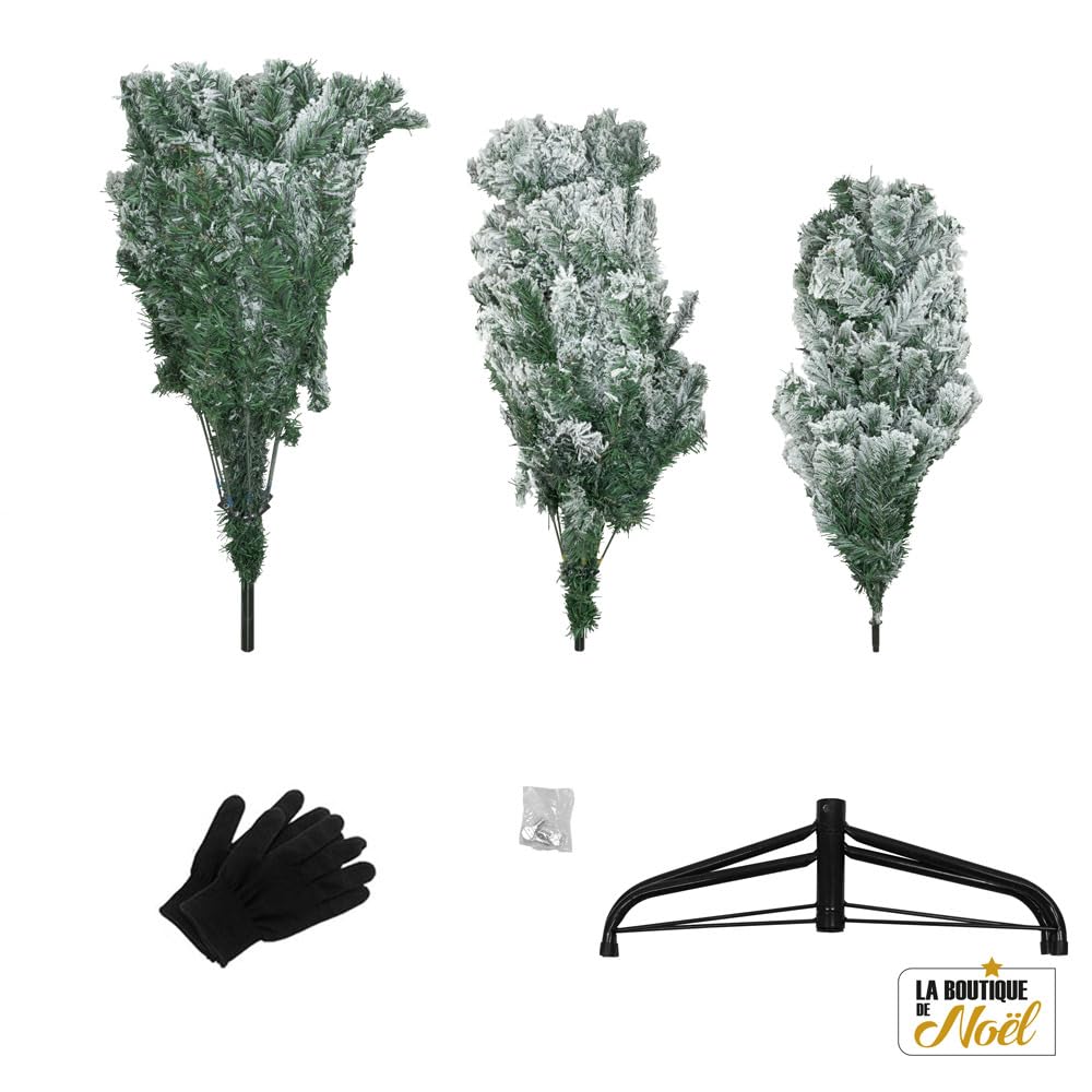 LA BOUTIQUE DE Noël Árbol de Navidad Artificial Realista Nevado, Árbol Artificial Verde Nevado, Patas de Metal y Guantes Incluidos - Árbol de Navidad de PVC Ignífugo