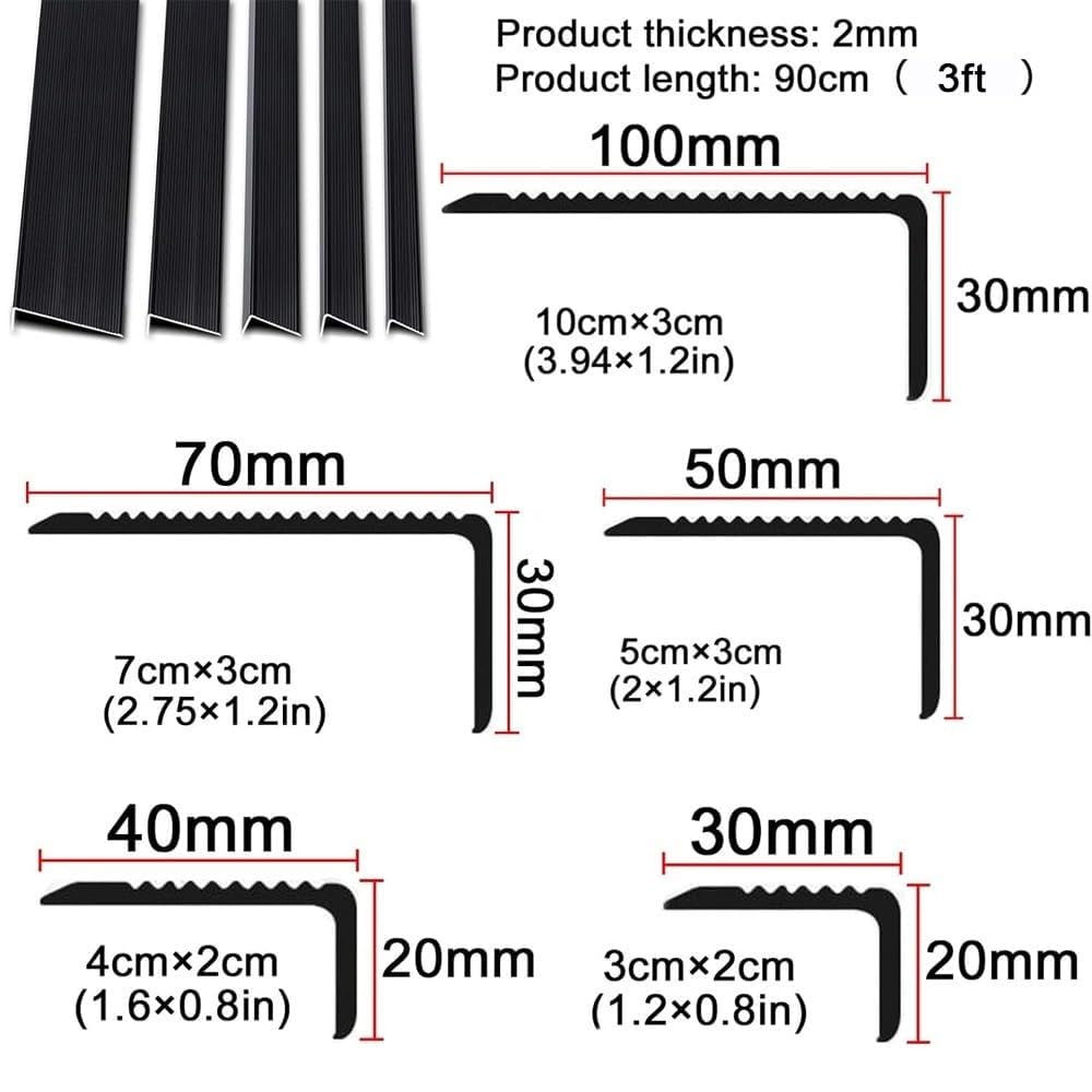 1 pieza de perfil de aluminio en forma de L for escaleras de 91-122 cm (36"-48") - Borde antideslizante for escaleras, protector impermeable for bordes de escaleras(Silver,4cmx90cm)