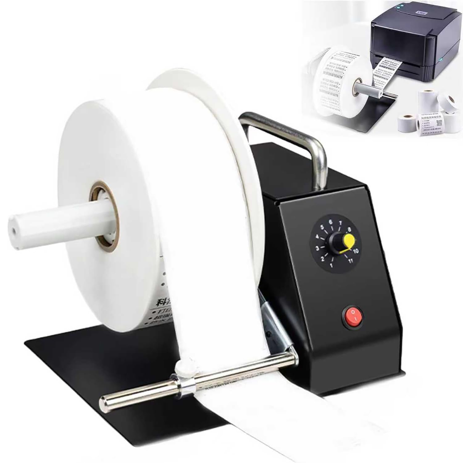 Rembobineuse automatique d'étiquettes bidirectionnelles pour étiquettes thermiques et de lavage, diamètre maximum 18 cm, largeur 10,9 cm