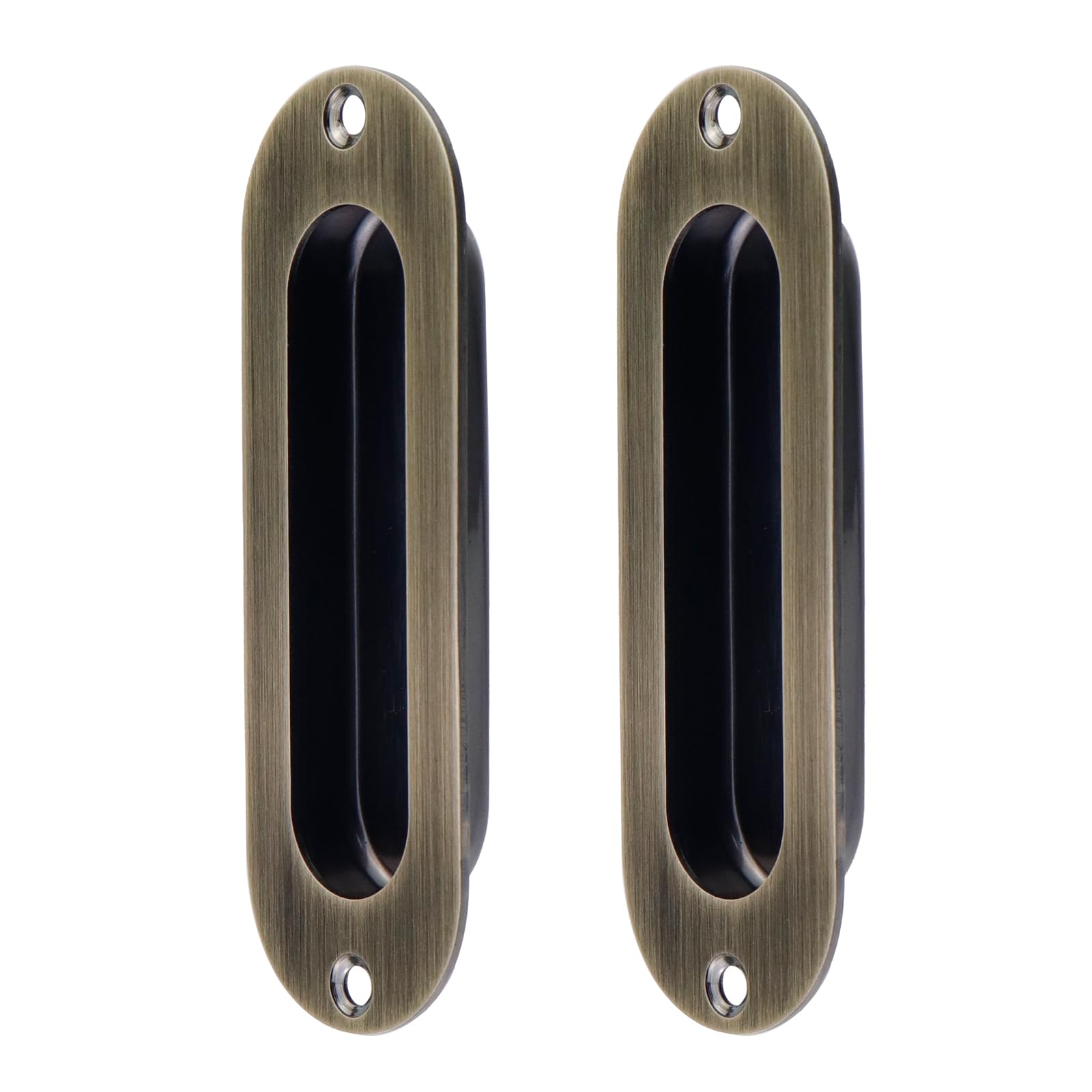 FarBoat 2Pcs Flush Pulls Recessed Handles Metal Hardware Stainless Steel Antique for Barn Sliding Door, Pocket Door, Cabinet, Cupboard (Bronze, 4.7x1.6inch)