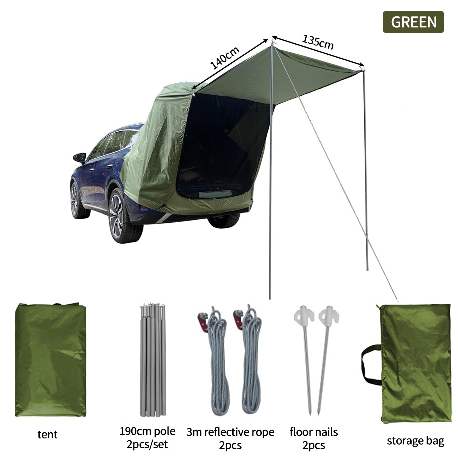 Tente arrière pour voiture avec moustiquaire, coupe-vent, protection solaire et étanche, tente de voiture, hayon, auvent de voiture pour SUV, auvent de voiture pour camping et aventure en plein