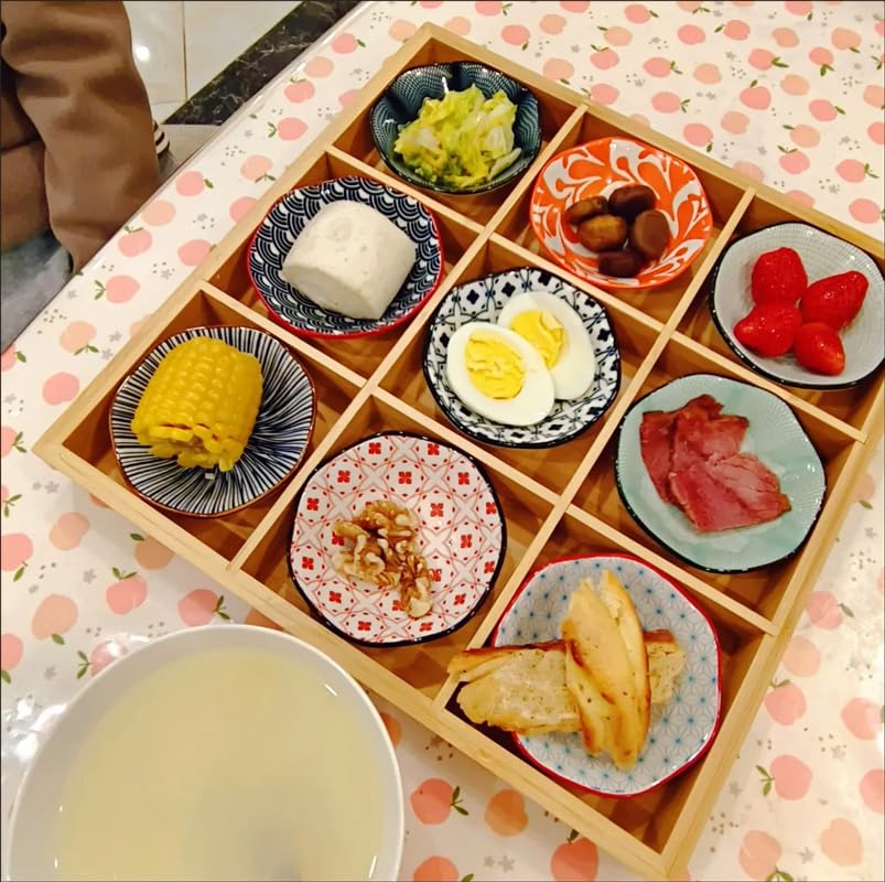 お皿　9枚 Amazon | 仕切り皿 9分割 竹 トレイ 鍋料理店の食器 お菓子皿 果物皿