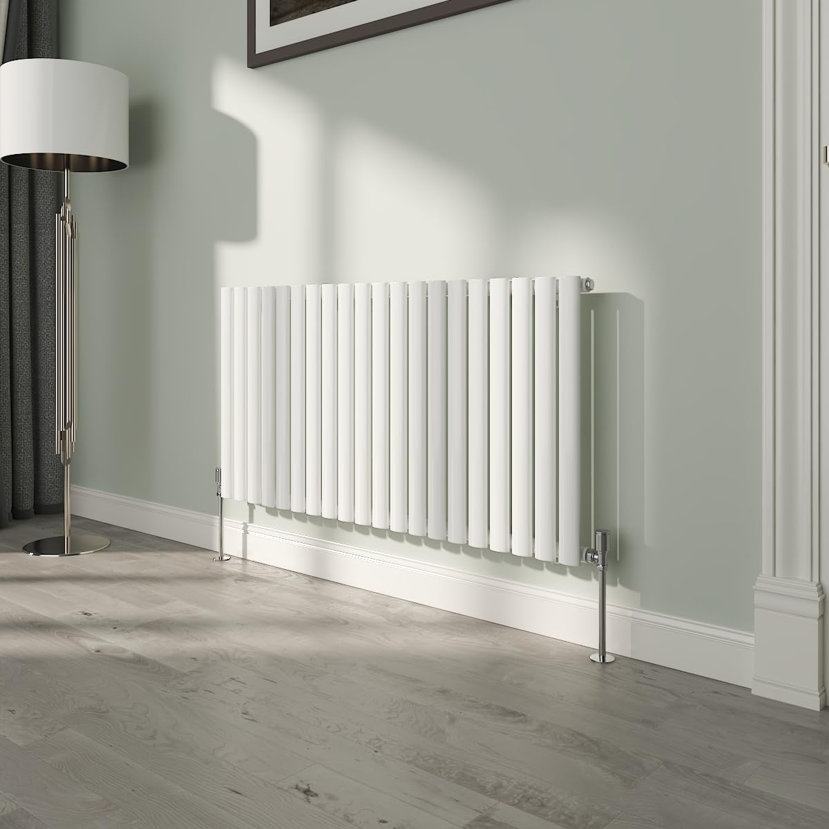 NRG White Oval Radiator Horizontal 600x1180mm Single Panel Central Heating Radiators Perfect for Bathrooms Kitchen Living Room — image 1