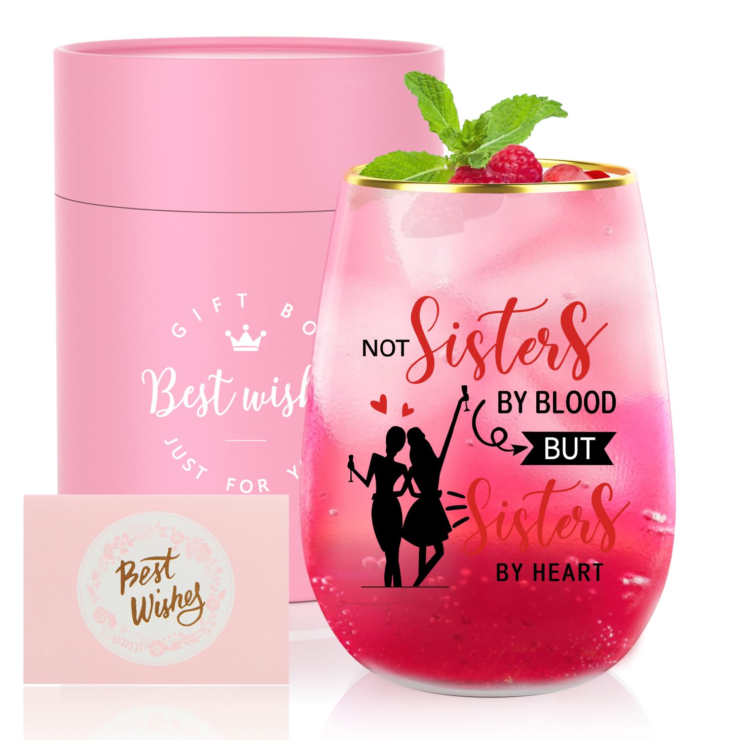 TuDou Best Friend Birthday Gifts for Women, Friendship Gift for Women, Ideal Gifts for Best Friend,Bestie,Sister in Law,Colleagues, Christmas Xmas Gift for Friends-16 Oz Stemless Wine Glass Present