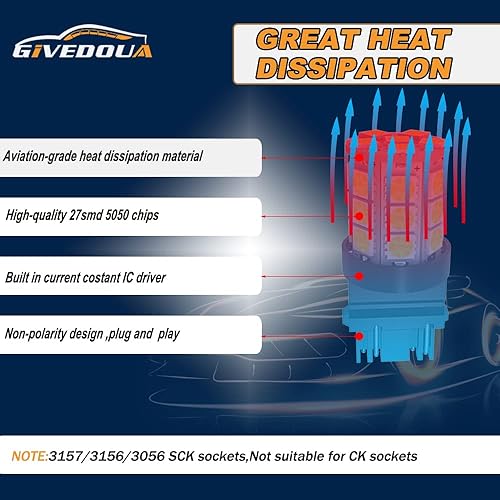 Miniatura 5 de GIVEDOUA Bombilla LED 3157 súper brillante 3156 3156A 3056 3057 4057 3157 4157 T25 para luces de freno, luces de marcha atrás de respaldo, luces