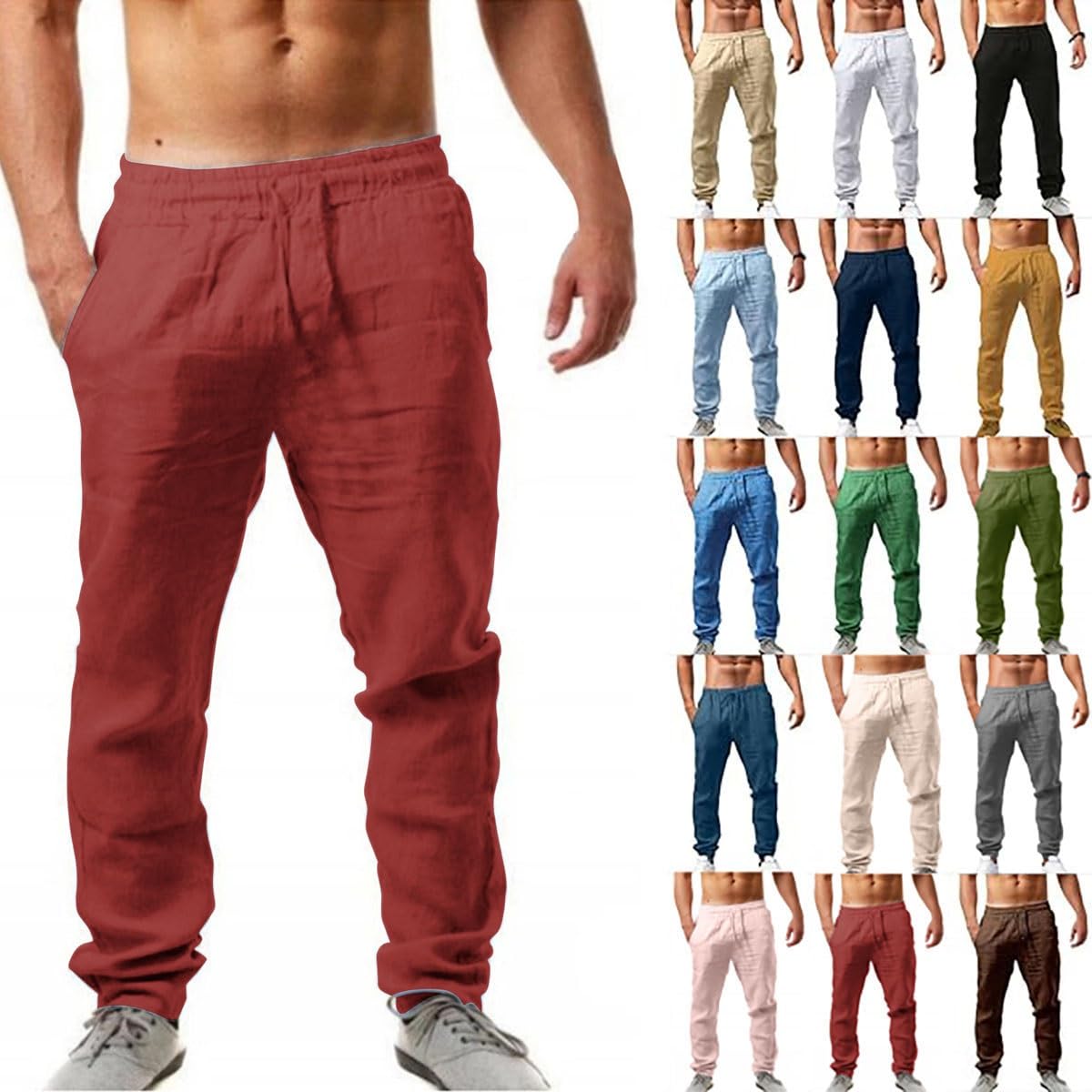 Pantalon en lin homme sarouel fluide et léger avec cordon de serrage