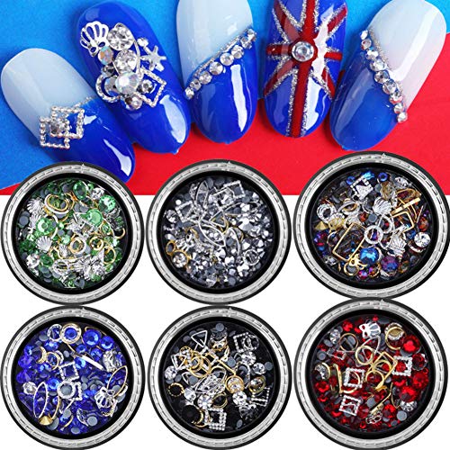 Aysekone 6 Boxes Mixed Colorful Nail Art Rhinestones Flatback Diamonds Nail Art Rivets Diamond Jewel Charms Crystals Beads Gems DIY Design Manicure Diamonds for Nail Art Decorations