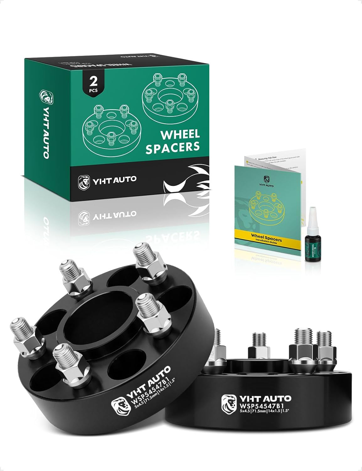 YHTAUTO 5x4.5 Hub Centric Wheel Spacers 1.5 Inch Compatible with Chrysler Dodge Models, 300, Challenger, Charger, Magnum, Tire Spacers M14x1.5 Studs, 71.5mm Hub Bore 5 Lug 2PCS Black