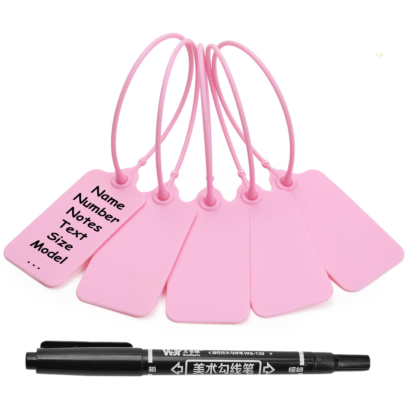 100 Pink Blank Plastic Tags for Labeling Waterproof Hanging Labels Writable Tags Seal Plastic Marking Label for Clothes Bags Keys Inventory with One