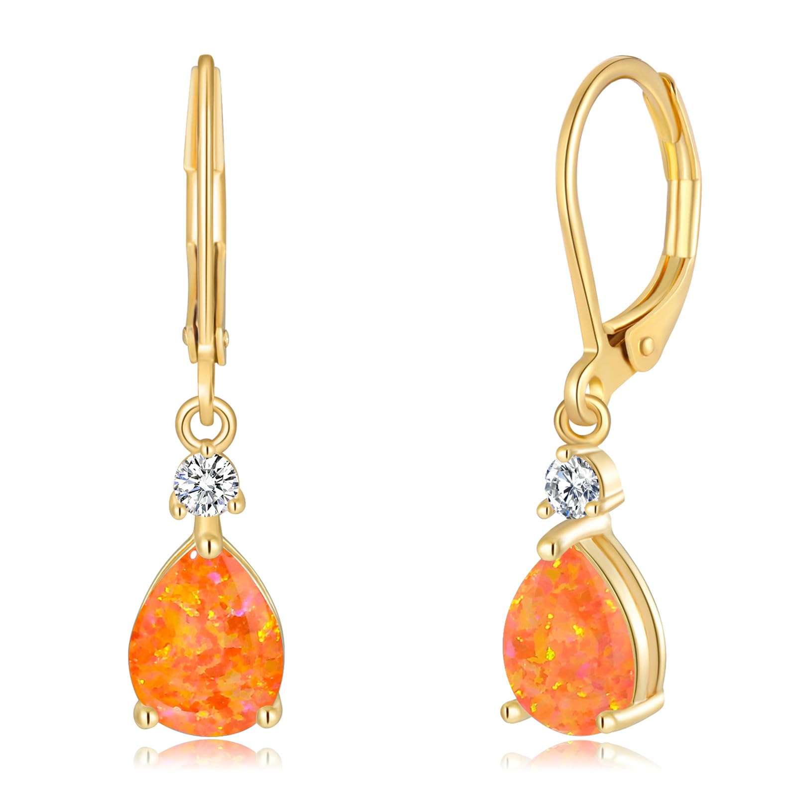 CiNilyLeverback Opal Dangle Drop Earrings For Women Girls 14K Gold Plated Teardrop Earrings